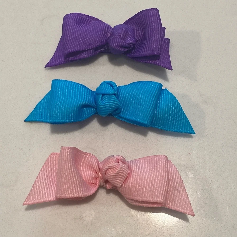 Boutique Hair Bow Trio – Purple, Blue & Pink | Kids Accessory Set
